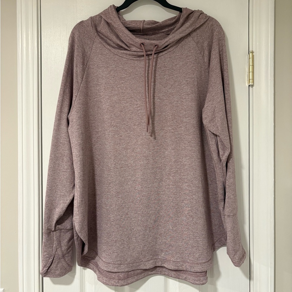 Athleta Women's Tunic Hooded Sweater in Heathered Mauve